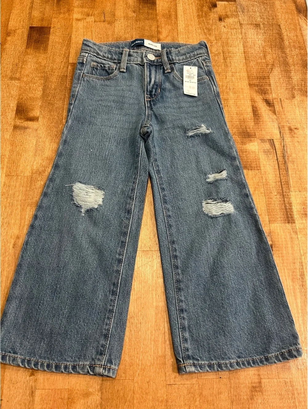 Old Navy girls Kids Wide Leg Distressed Denim Jeans 4T